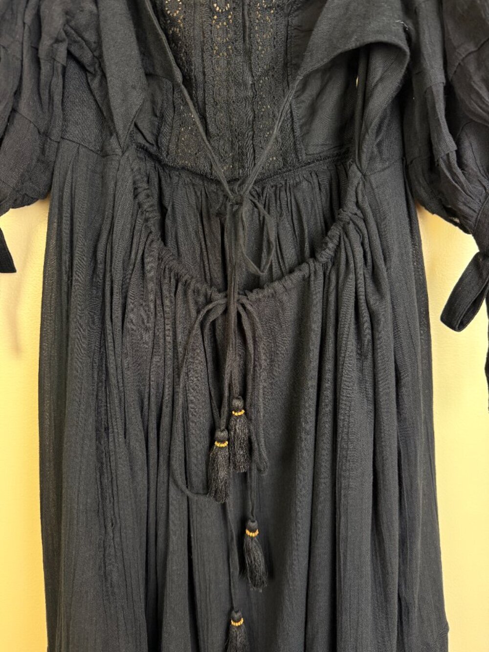 Free People Let's Be Friends black midi dress with a back cutout and puff sleeve - Picture 8 of 16